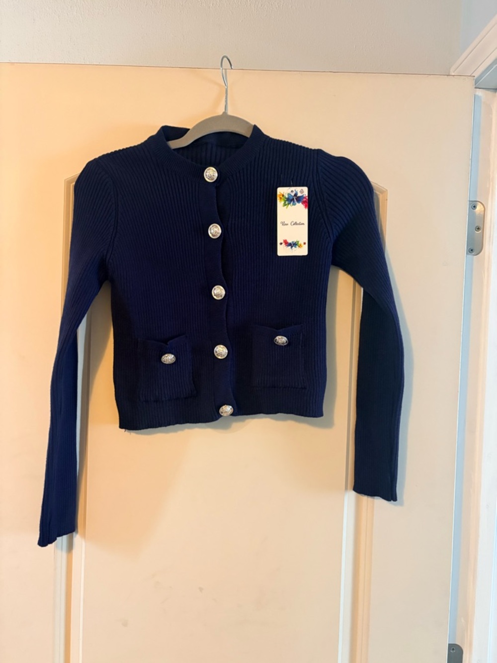 Navy Ribbed Button Front Cardigan